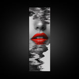 Red Lips, Reflections, Water Art, Surreal Beauty – Canvas Print, Glam Wall Art, Bathroom Decor, Black White Red Art, Fashion Aesthetic