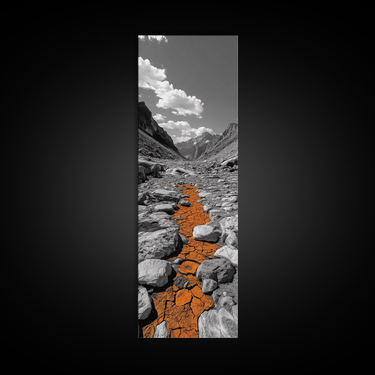 Cracked Earth, Orange Path, Mountain Trail, Climate Scene – Canvas Print, Nature Wall Art, Earth Tones Decor, Fall Landscape Photography