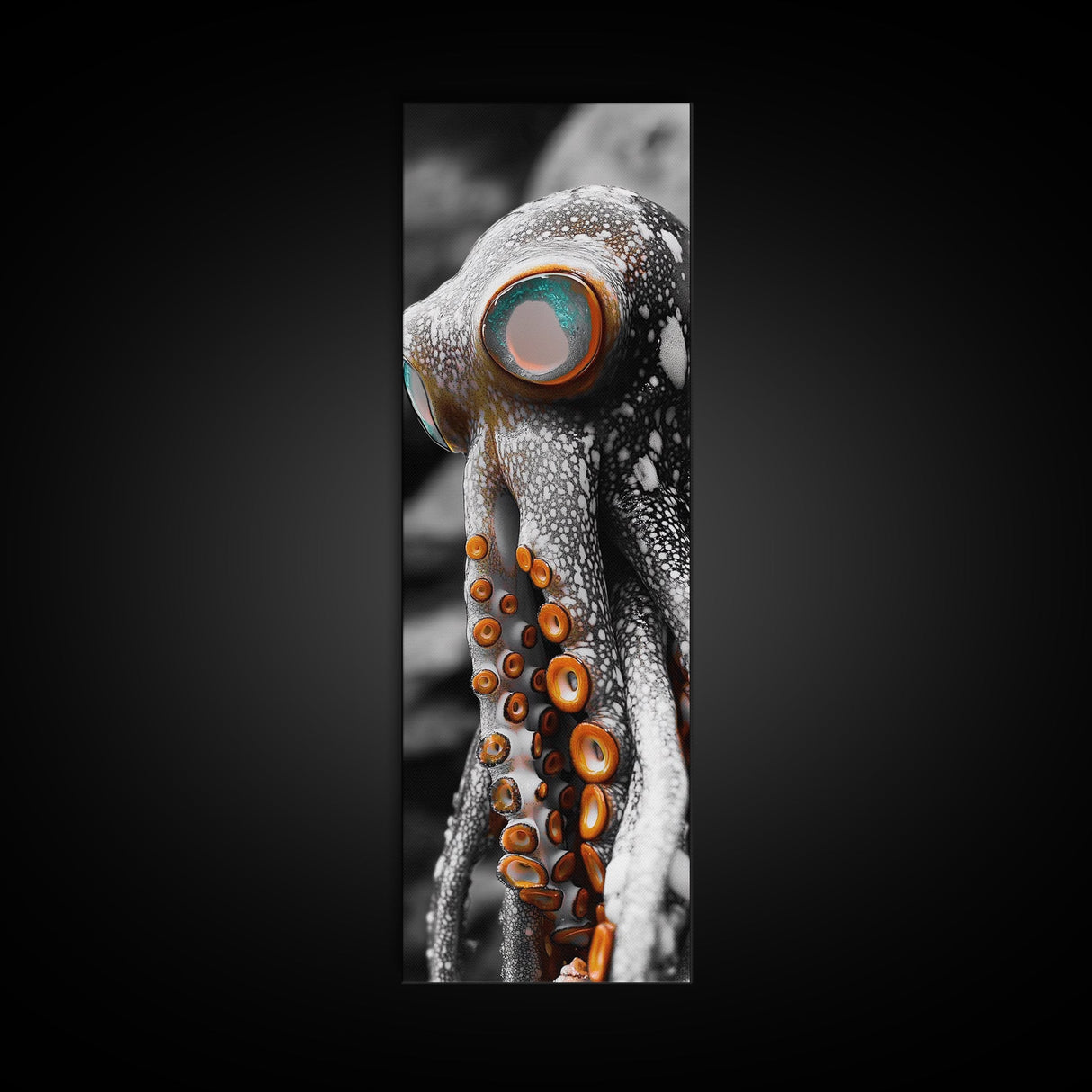 Octopus Closeup, Ocean Creature, Tentacle Texture, Framed Canvas Print, Marine Life Art, Nautical Bathroom Decor, Moody Coastal Wall Art