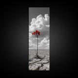 Red Bloom, Desert Flower, Solitary Beauty, Bold Nature, Framed Canvas Print, Dramatic Wall Art, Modern Bedroom Decor, Minimalist Botanical Art
