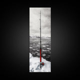 Ice Fishing Rod, Snow Adventure, Winter Sport, Framed Canvas Print, Man Cave Decor, Rustic Cabin Wall Art, Outdoor Lifestyle Photography