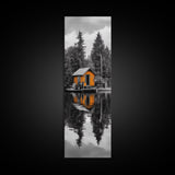 Lake Cabin, Reflection Serenity, Forest Escape, Framed Canvas Print, Nature Wall Art, Rustic Lodge Decor, Cabin Living Room Inspiration