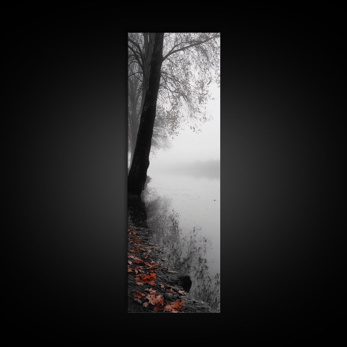 Foggy Shore, Autumn Path, Moody Nature Wall Art, Canvas Print, Fall Leaves, Serene Forest, Bedroom Decor, Woodland Landscape
