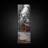 Log Cabin, Red Door, Mountain Home, Cozy Retreat, Framed Canvas Print, Rustic Wall Art, Lodge Decor, Fall Cabin Vibes, Country Living