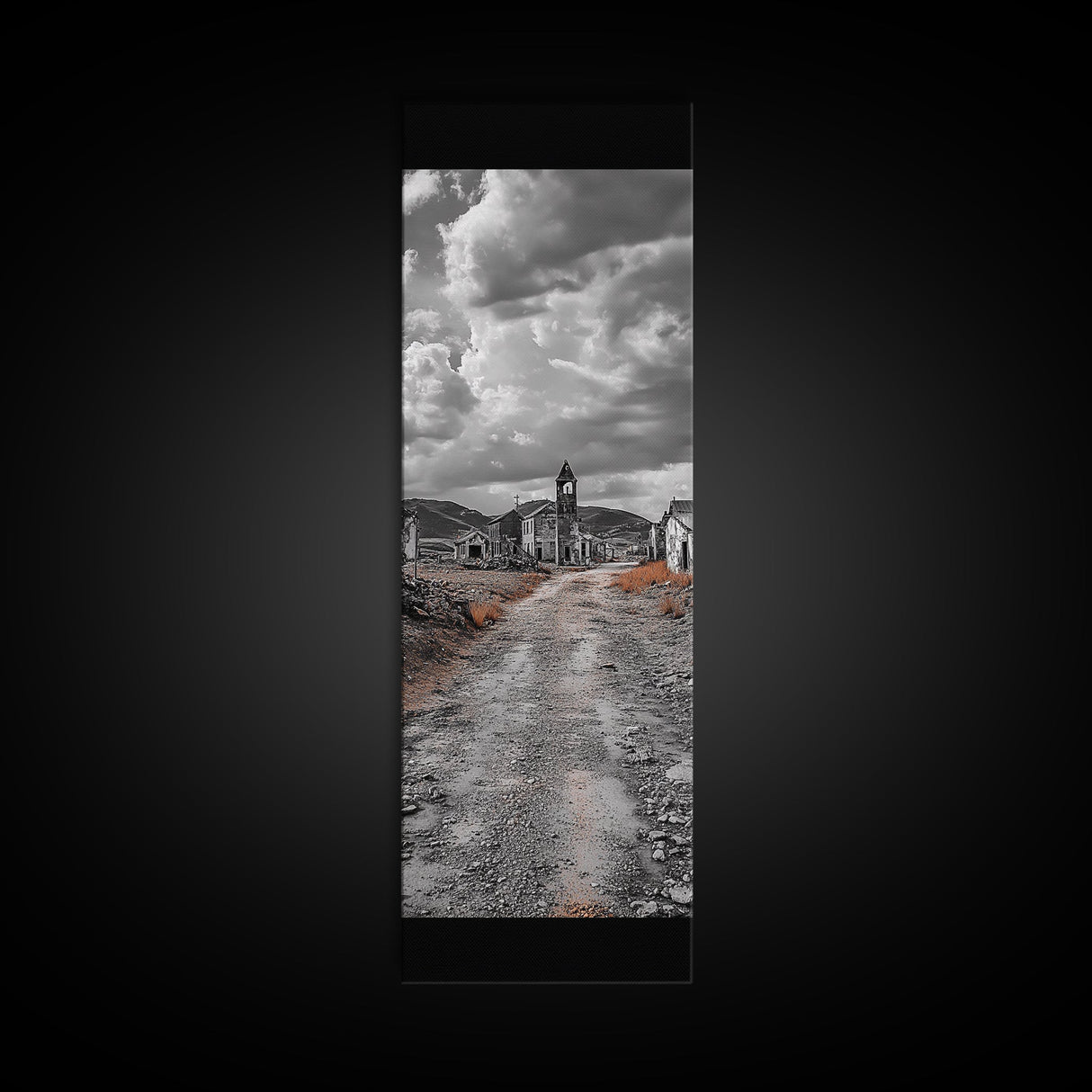 Abandoned Town, Haunted Path, Deserted Village, Ghost Ruins, Framed Canvas Print, Dark Wall Art, Rustic Halloween Decor, Moody Photography