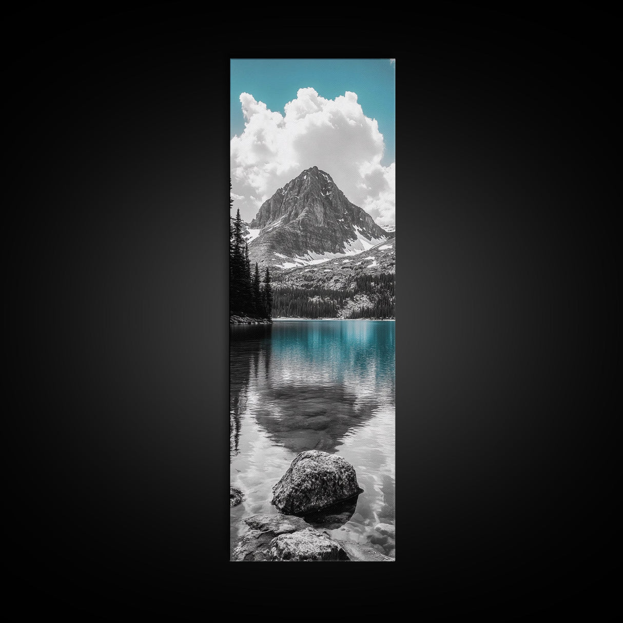 Lake Reflection, Blue Water, Mountain View, Nature Serenity, Canvas Print, Minimalist Wall Art, Bedroom Landscape Decor, Coastal Wall Art