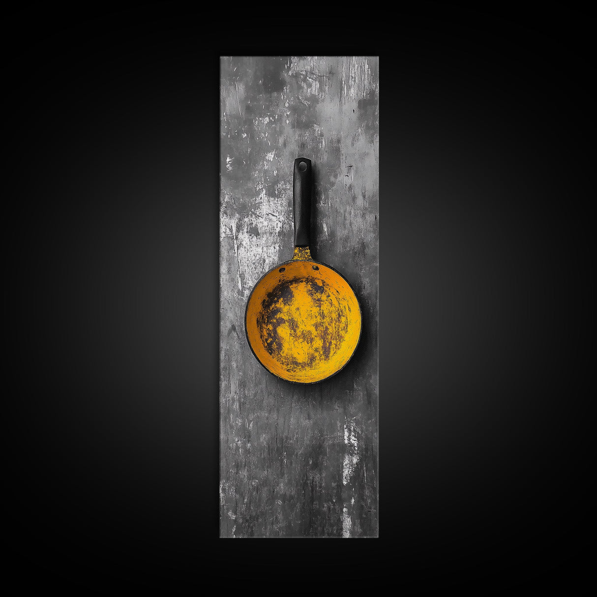 Yellow Pan, Rustic Kitchen, Bold Contrast, Culinary Wall Art, Framed Canvas Print, Industrial Decor, Chef Gift Kitchen Wall Art
