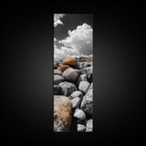 Golden Boulder, Rock Field, Dramatic Sky, Earth Tone Print, Framed Canvas Print, Nature Inspired Decor, Autumn Entryway Artwork