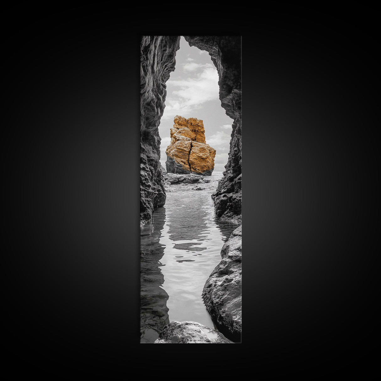 Sea Arch, Golden Rock, Coastal Focus, Minimalist Cliff Scene, Canvas Print, Living Room Decor, Ocean Photography, Nature Framed Art