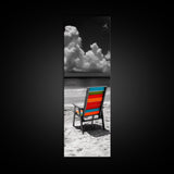 Colorful Chair, Ocean View, Peaceful Beach, Framed Canvas Print, Tropical Office Wall Art, Coastal Modern Decor, Relaxed Summer Vibe