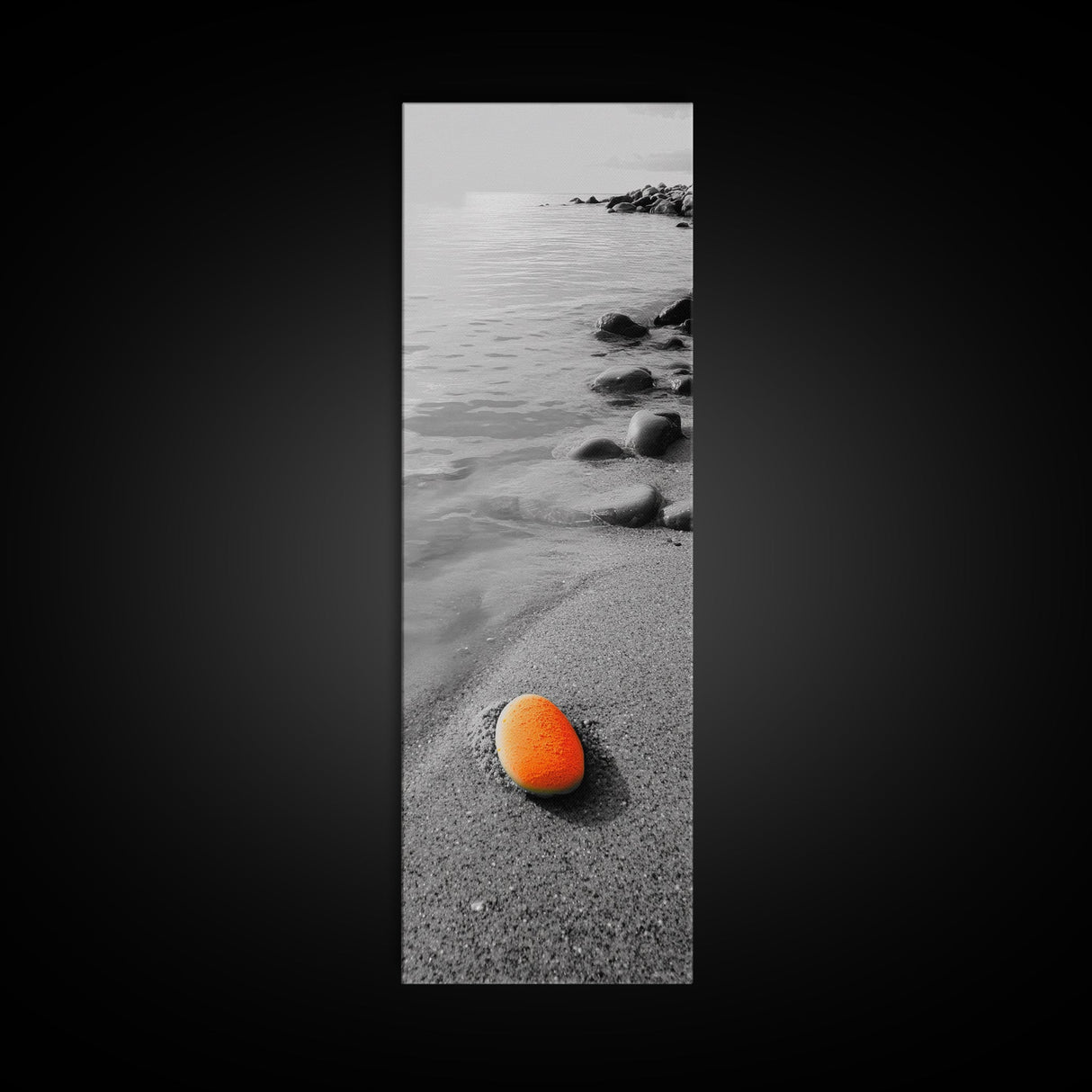 Orange Shore Stone, Minimalist Decor, Seaside Style, Beach Vibes, Framed Canvas Print Coastal Wall Art, Bathroom Decor, Modern Art