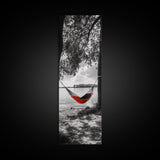 Red Hammock Escape, Nature Lake Art, Serene Moment, Outdoor Vibes, Framed Canvas Print Rustic Bedroom Wall Art, Minimalist Landscape