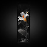 White Lily Bloom, Moody Flower Art, Dark Botanical, Elegant Glow, Framed Canvas Print Bedroom Wall Art, Modern Floral Minimalist