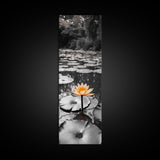Orange Water Lily, Peaceful Pond Scene, Nature Reflection, Elegant Bloom, Framed Canvas Print Zen Bathroom Wall Art, Botanical Decor