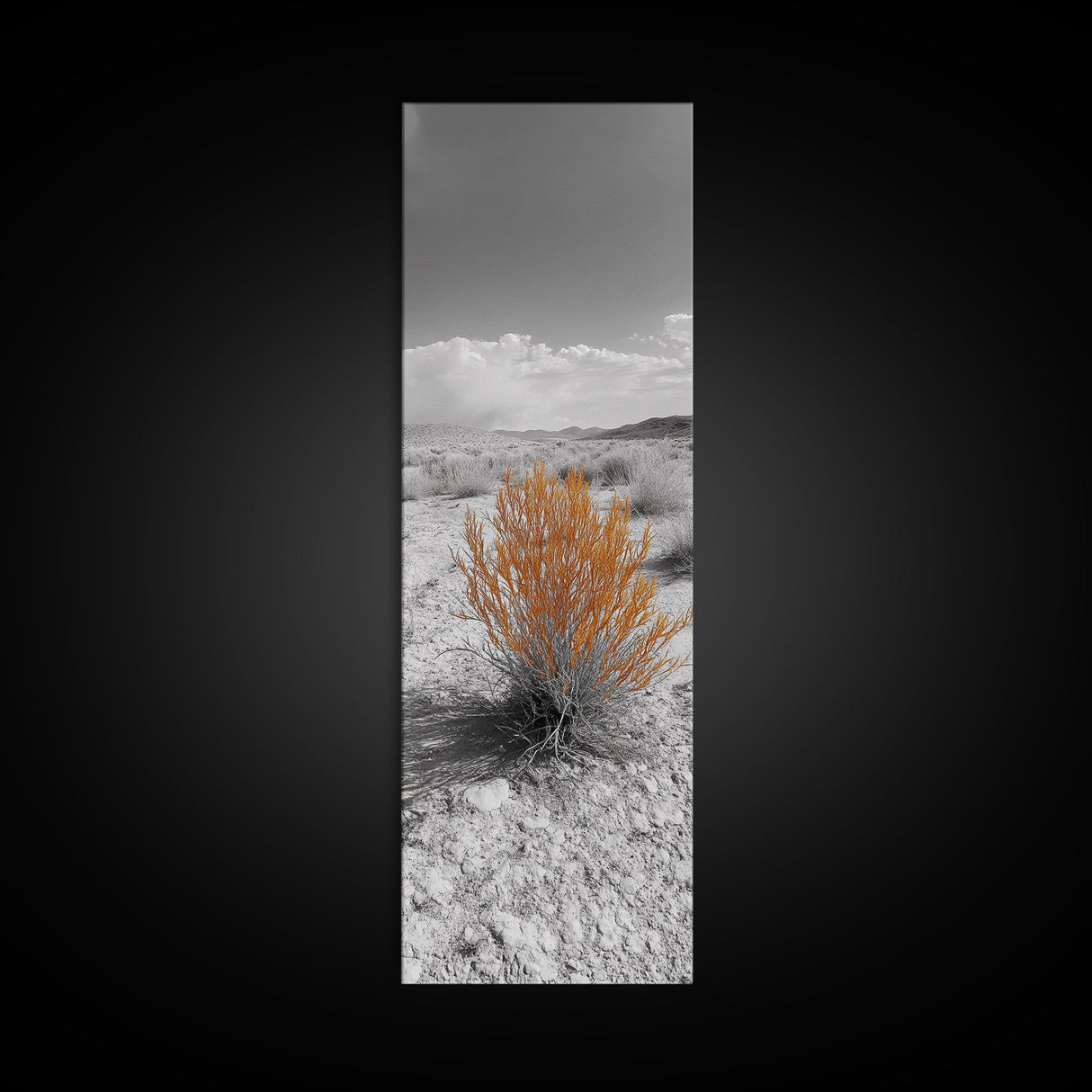 Desert Bush, Orange Foliage, Southwestern Scene, Minimalist Framed Canvas Print, desert landscape wall art, boho room decor