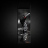 Loon Bird, Red Eye, Monochrome Wildlife, Nature Framed Canvas Print, modern living room wall art, black and white animal art