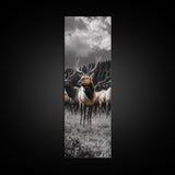 Majestic Elk, Forest Wildlife, Autumn Scene, Nature Herd, Framed Canvas Print, rustic lodge decor, cabin wall art, woodland style