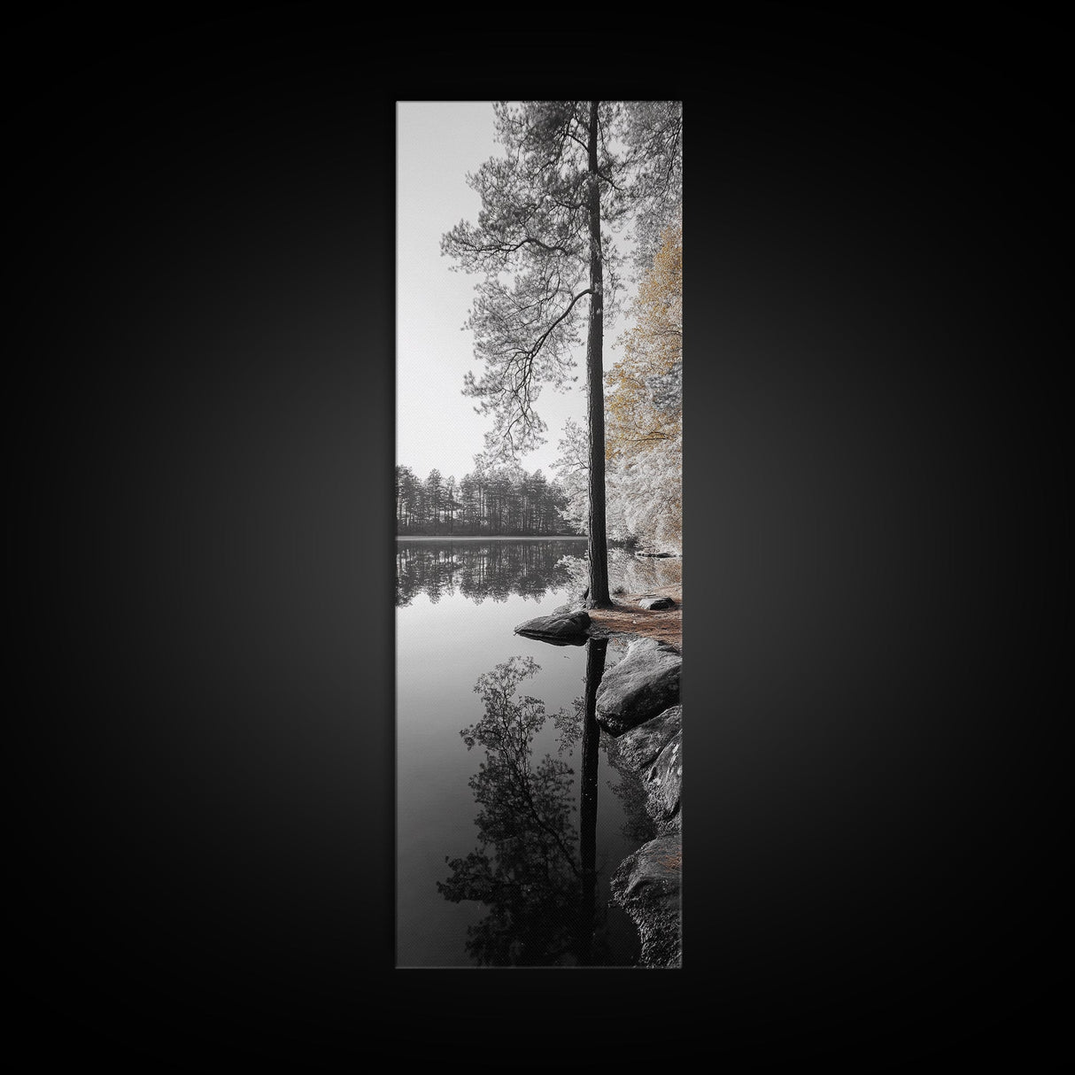 Serene Forest, Pine Reflection, Tranquil Lake, Autumn Vibe, Canvas Print, bedroom wall art, rustic neutral decor, nature minimalist