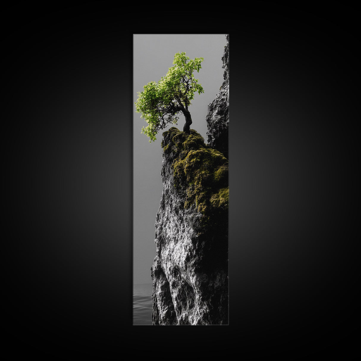 Tree of Life, Cliff Growth, Resilience Symbol, Nature Power, Framed Canvas Print, motivational office art, surreal landscape decor