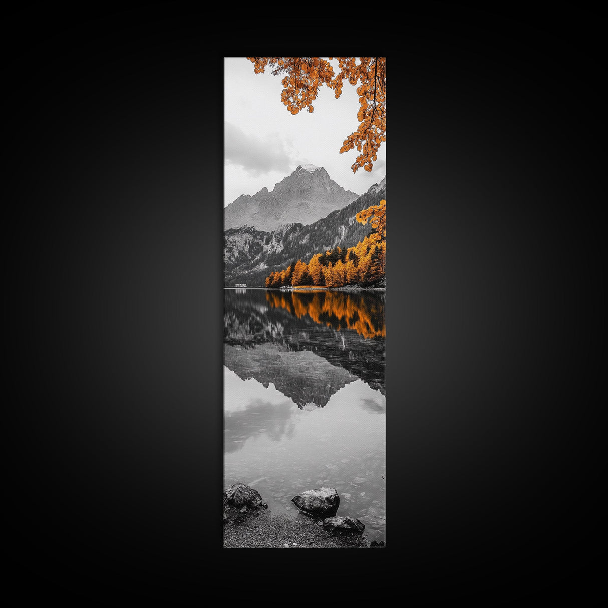 Lake Reflection, Autumn Colors, Scenic Mountains, Framed Canvas Print, Cozy Cabin Wall Art, Fall Wall Decor, Rustic Modern Home Style