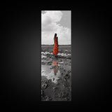 Solitary Woman, Polka Dot Dress, Reflected Mood, Framed Canvas Print, Surreal Fine Art, Bedroom Wall Art, Contemporary Minimalist Style