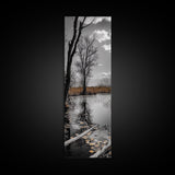 Swamp Trees, Moody Waters, Golden Lilies, Reflective Pond, Framed Canvas Print, Autumn Wall Art, Nature Decor, Living Room Landscape