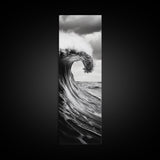 Ocean Wave, Monochrome Surf, Nature Power, Dramatic Sea, Framed Canvas Print, Coastal Wall Decor, Modern Bathroom Art, Minimalist Ocean Art