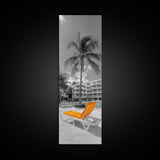 Poolside Palm, Tropical Escape, Resort Vibe, Orange Chair, Framed Canvas Print, Summer Wall Decor, Boho Art, Living Room Tropical Art