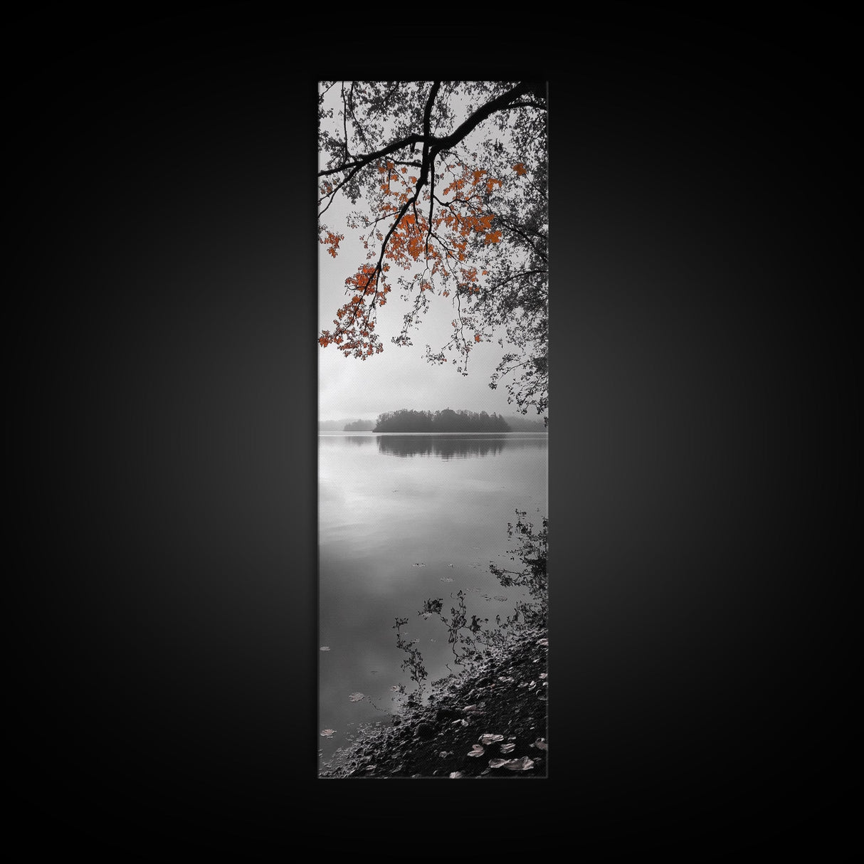 Autumn Leaves, Peaceful Lake, Misty Morning, Nature Silence, Canvas Print, Fall Wall Art, Neutral Bedroom Decor, Minimalist Photography