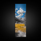 Golden Field, Mountain Range, Blue Sky, Framed Canvas Print, Autumn Landscape Art, Nature Lover Gift, Cabin Wall Art, Rustic Farmhouse Decor