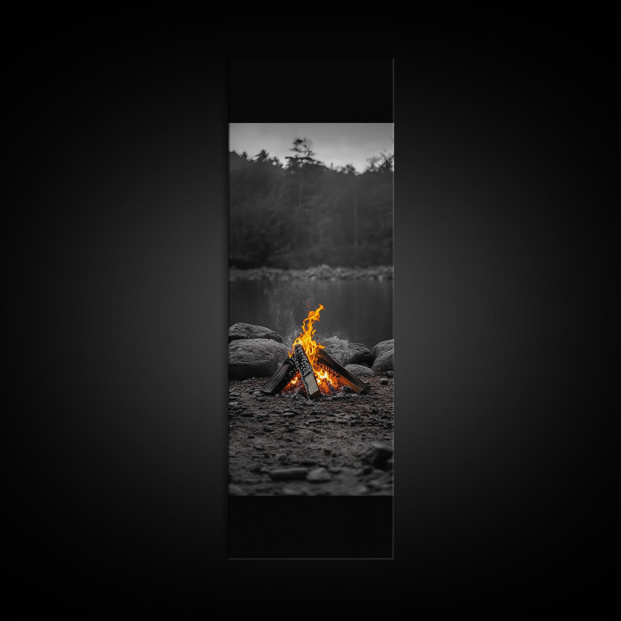 Campfire Serenity, Rustic Landscape, Outdoor Flames, Canvas Print, Cabin Wall Art, Autumn Nature Decor, Adventure Themed Art