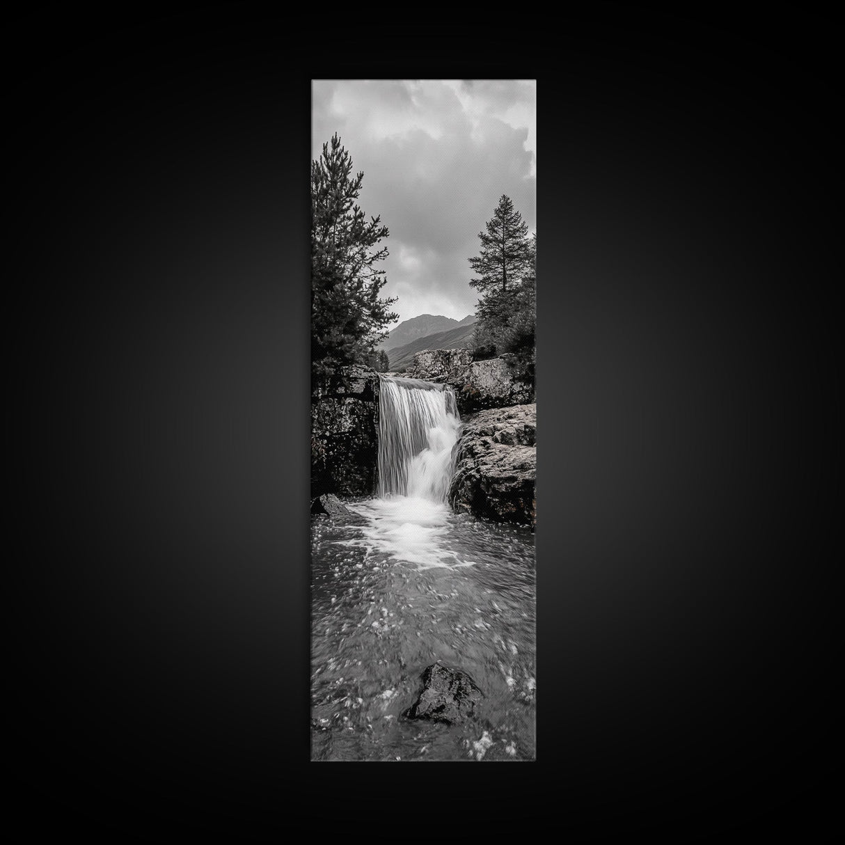 Waterfall Serenity, Mountain Stream Scene, Calming Nature Wall Art, Framed Canvas Print, Neutral Tones Decor, Bathroom or Spa Room Art