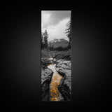 Mountain Creek Flow, Moody Nature Stream, Rustic Adventure Scene, Canvas Print, Autumn Forest Wall Art, Lodge Style Bedroom Decor