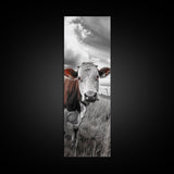 Curious Cow Portrait, Rustic Farmhouse Decor, Country Field Vibe, Framed Canvas Print, Western Wall Art, Kitchen or Dining Room Accent