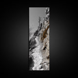 Cliff Pathway Art, Nature Trail Scene, Monochrome Rustic Landscape, Framed Canvas Print, Mountain Cabin Entryway Wall Decor