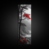 Red Tree, Misty Coast, Autumn Serenity, Coastal Nature Wall Art, Framed Canvas Print, Moody Landscape, Fall Living Room Decor, Minimalist Art