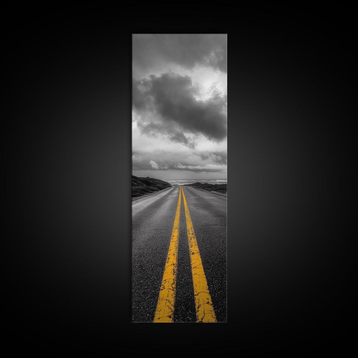 Yellow Lines, Endless Road, Moody Highway Art, Adventure Wall Decor, Canvas Print, Urban Modern Wall Art, Man Cave or Office Art