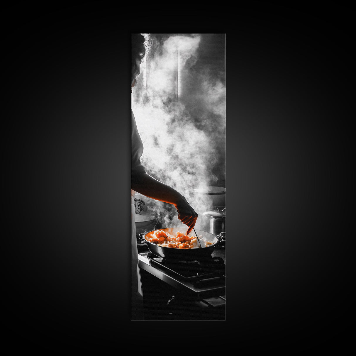 Cooking Scene, Kitchen Glow, Culinary Passion, Framed Canvas Print, Rustic Home Decor, Kitchen Wall Art, Warm Chef-Inspired Accent Piece