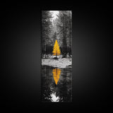 Golden Tree, Forest Reflection, Autumn Solitude, Nature Focused Minimalism, Framed Canvas Print, Zen Bathroom or Office Wall Art