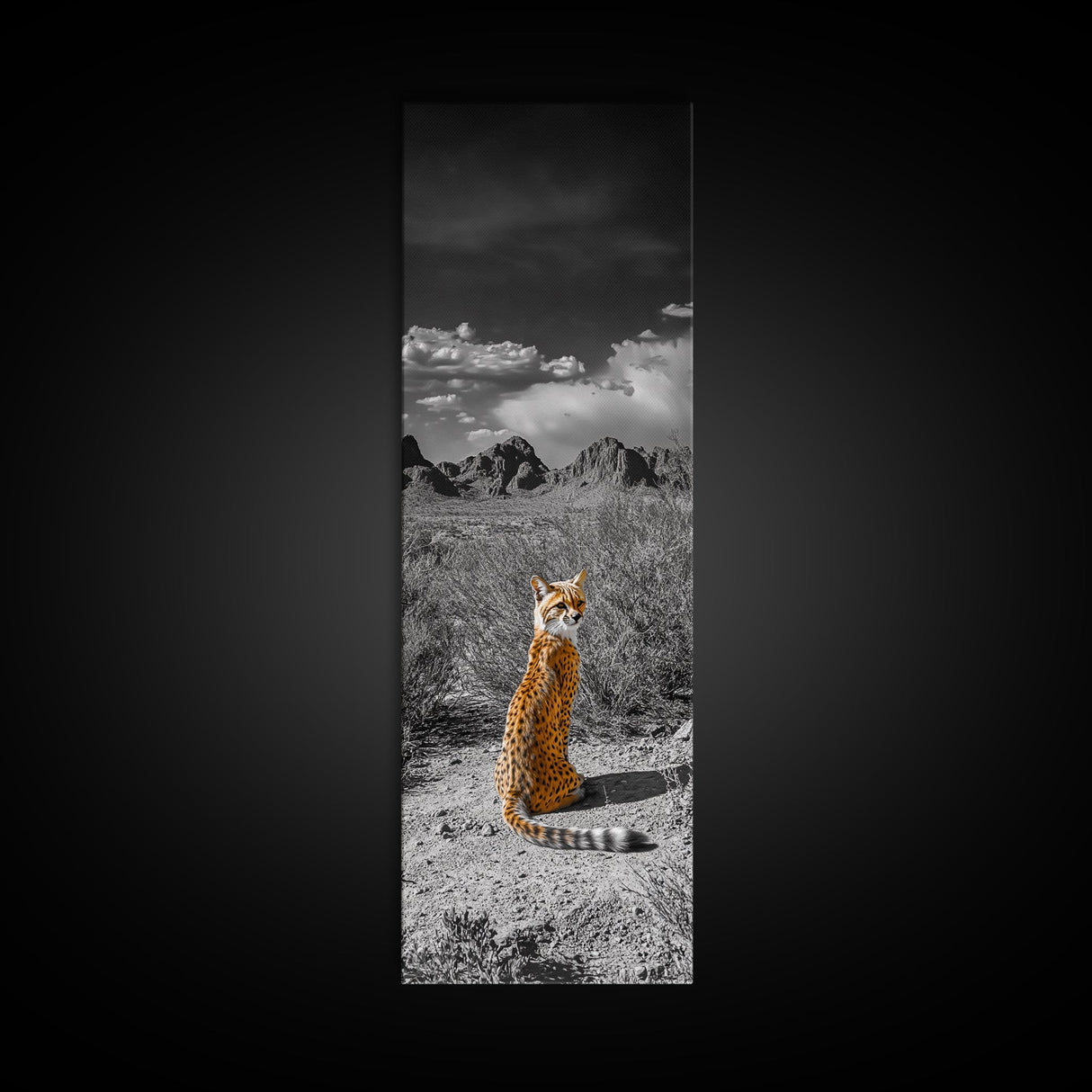 Wild Serval, Desert Cat, Savannah Wildlife, Majestic Predator, Framed Canvas Print, Safari Theme Living Room Wall Art, Modern Nature Decor