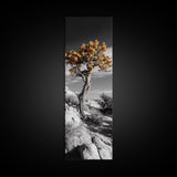 Twisted Tree, Desert Bloom, Rustic Wilderness, Nature Drama, Framed Canvas Print, Boho Living Room Wall Art, Moody Outdoor Style