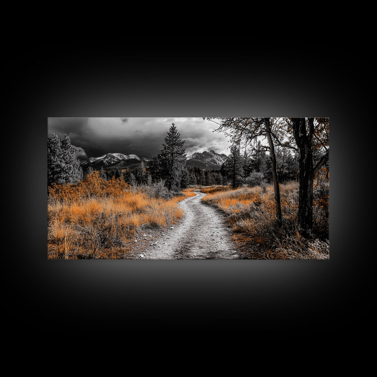 Fall Path, Mountain Trail, Autumn Forest, Golden Grass, Canvas Print, Cabin Wall Art, Cozy Living Room Decor, Nature Lover Fall Print