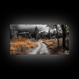 Fall Path, Mountain Trail, Autumn Forest, Golden Grass, Canvas Print, Cabin Wall Art, Cozy Living Room Decor, Nature Lover Fall Print
