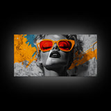 Retro Glam, Bold Woman, Pop Art Fashion, Orange Splash, Framed Canvas Print, Bedroom Wall Art, Modern Glam Decor, Statement Wall Piece