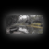 Tranquil Forest, Peaceful Pond, Autumn Riverbank, Framed Canvas Print, Nature Photography, Entryway Art, Fall Vibes, Rustic Wall Decor