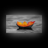 Autumn Leaf, Floating Bowl, Red Yellow Decor, Framed Canvas Print, Cozy Fall Art, Thanksgiving Wall Art, Kitchen Decor, Minimalist Style