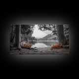 Forest Lake, Autumn Leaves, Nature Path, Woodland Style, Framed Canvas Print, Rustic Wall Art, Entryway Art, Cabin Wall Decor