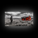 Cowboy Life, Red Shack, Desert Scene, American West, Canvas Print, Rustic Western Decor, Man Cave Wall Art, Adventure Aesthetic