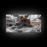 Desert Barn, Rustic Landscape, Western Vibes, Autumn Glow, Framed Canvas Print, Farmhouse Wall Art, Abandoned Homestead Photography