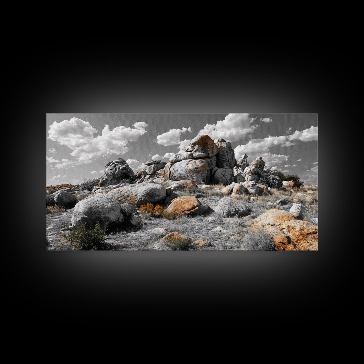 Granite Boulders, Desert Landscape, Natural Beauty, Earthy Tones, Framed Canvas Print, Entryway Wall Art, Nature Minimalism Style